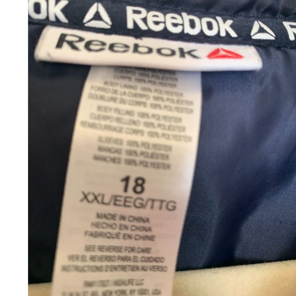 Reebok Blue Camo Hooded Puffer Jacket Youth 18 XXL Navy Red Zip Pockets - Picture 5 of 5